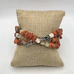 Silpada Sterling Silver 925 Coral Abalone Mother of Pearl Toggle Bracelet B1314